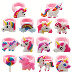 16pcs Silicone Ring Toy PVC Cartoon Unicorn Dinosaur Mermaid Soft