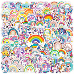 100pcs Rainbow Unicorn Sticker Pack for Laptops Phones Suitcases