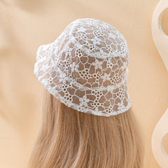Floral Embroidery Bucket Hat Mesh Sunscreen Basin Hat Women