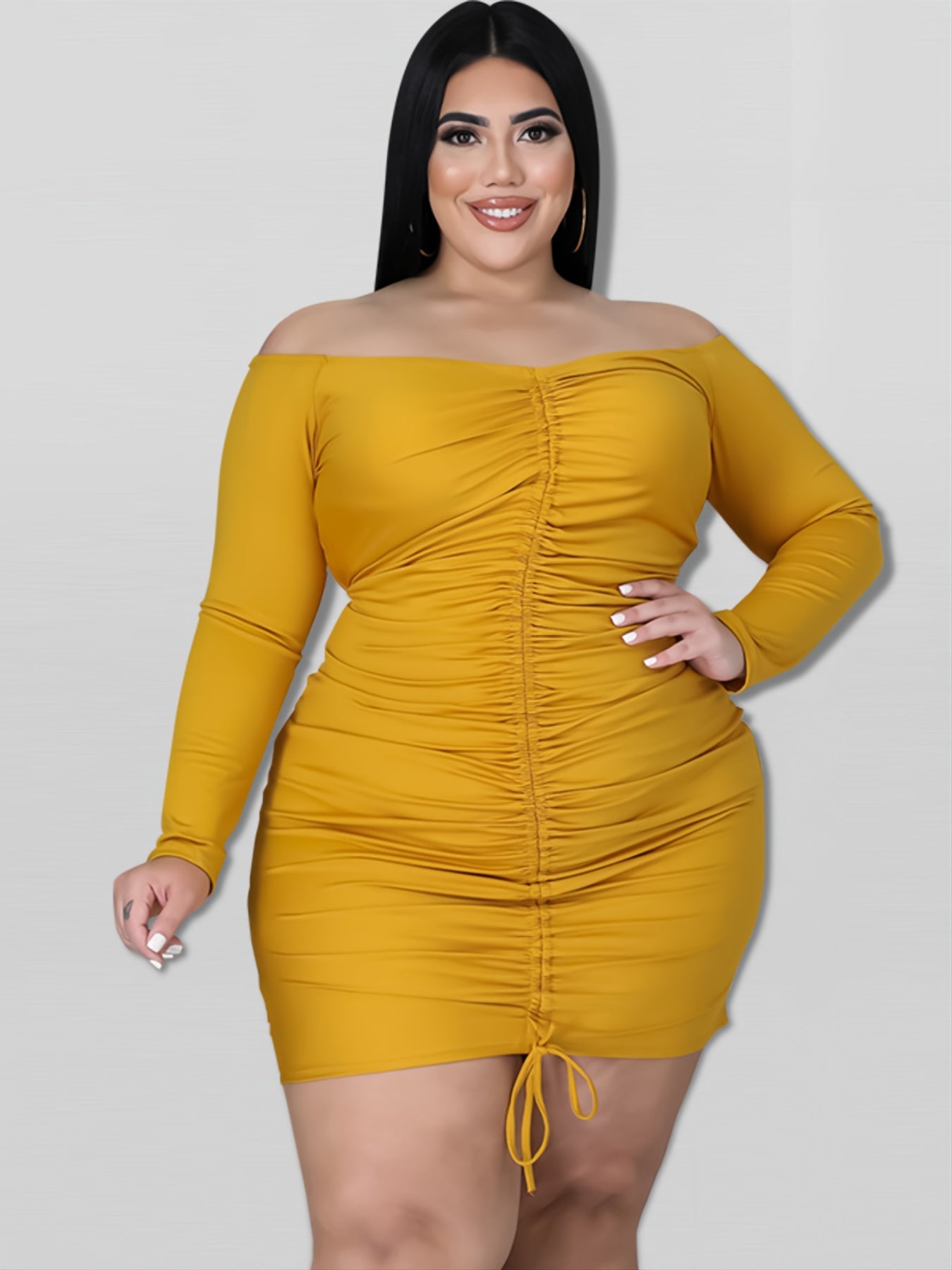 Off Shoulder Long Sleeve Bodycon Dress Plus Size