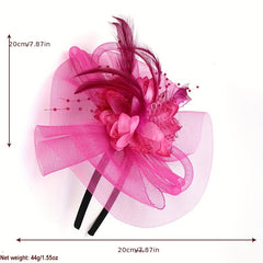 Red Mesh Flower Fascinator Vintage Pillbox Hat Hair Clip