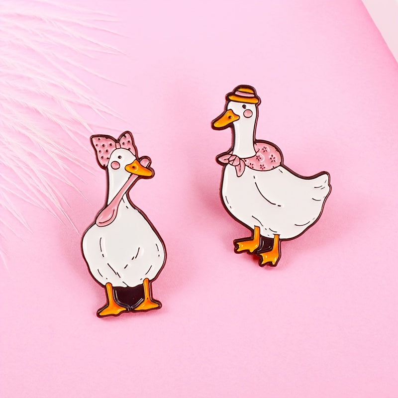 Cute Duck Brooch Pin in Gold Tone with Rhinestones