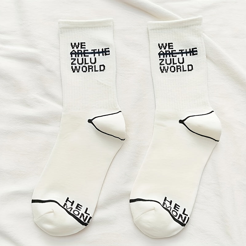 4 Pairs Letter Print Crew Socks for Women