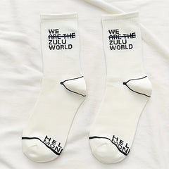 4 Pairs Letter Print Crew Socks for Women