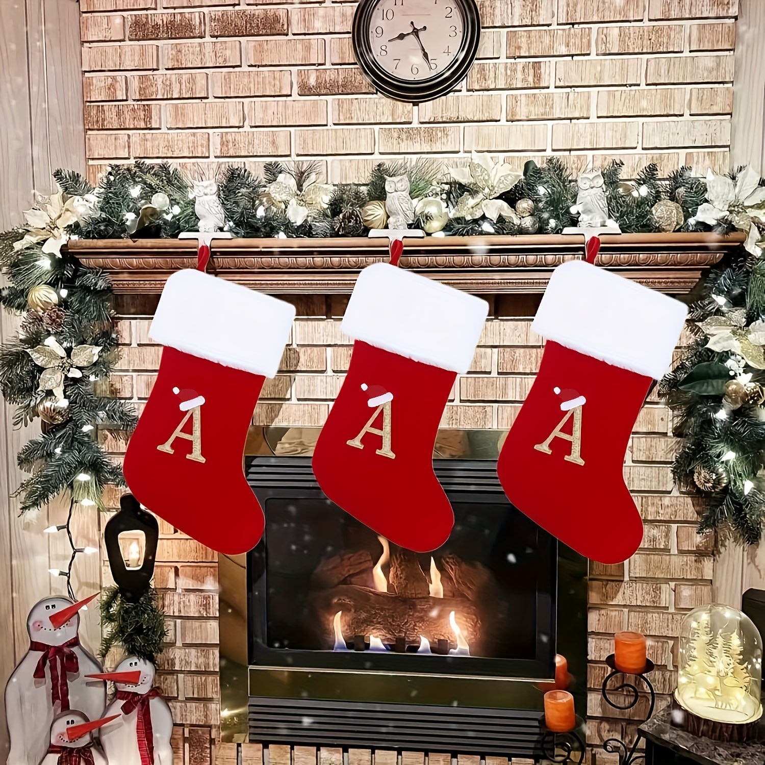 50cm Red Velvet Initial Christmas Stockings Embroidered Letter Stockings