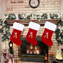 50cm Red Velvet Initial Christmas Stockings Embroidered Letter Stockings