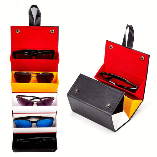 Stitch Detail Sunglasses Organizer PU Leather Hanging Eyewear Display Case