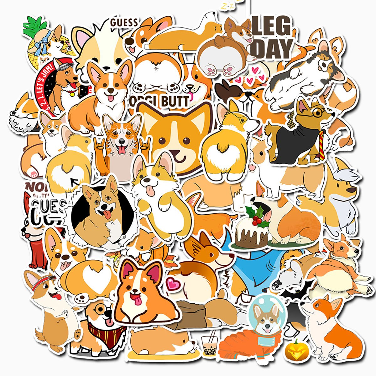 50pcs Corgi Stickers for Phone Laptop Luggage Water Cup