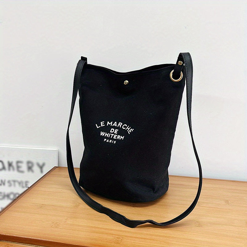 Casual Canvas Bucket Bag Large Capacity Shoulder Bag
