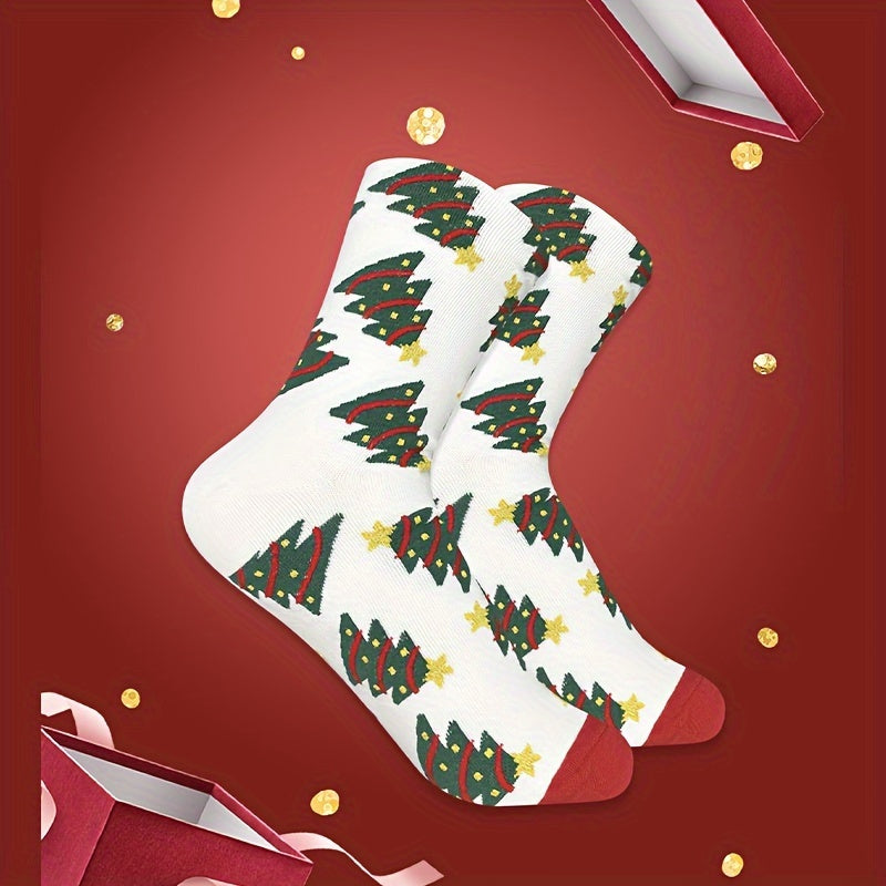 Christmas Trees Print Socks Comfy Mid Tube Women's Stockings