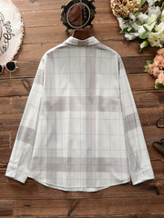  Colorblock Grid Print Button Up Blouse