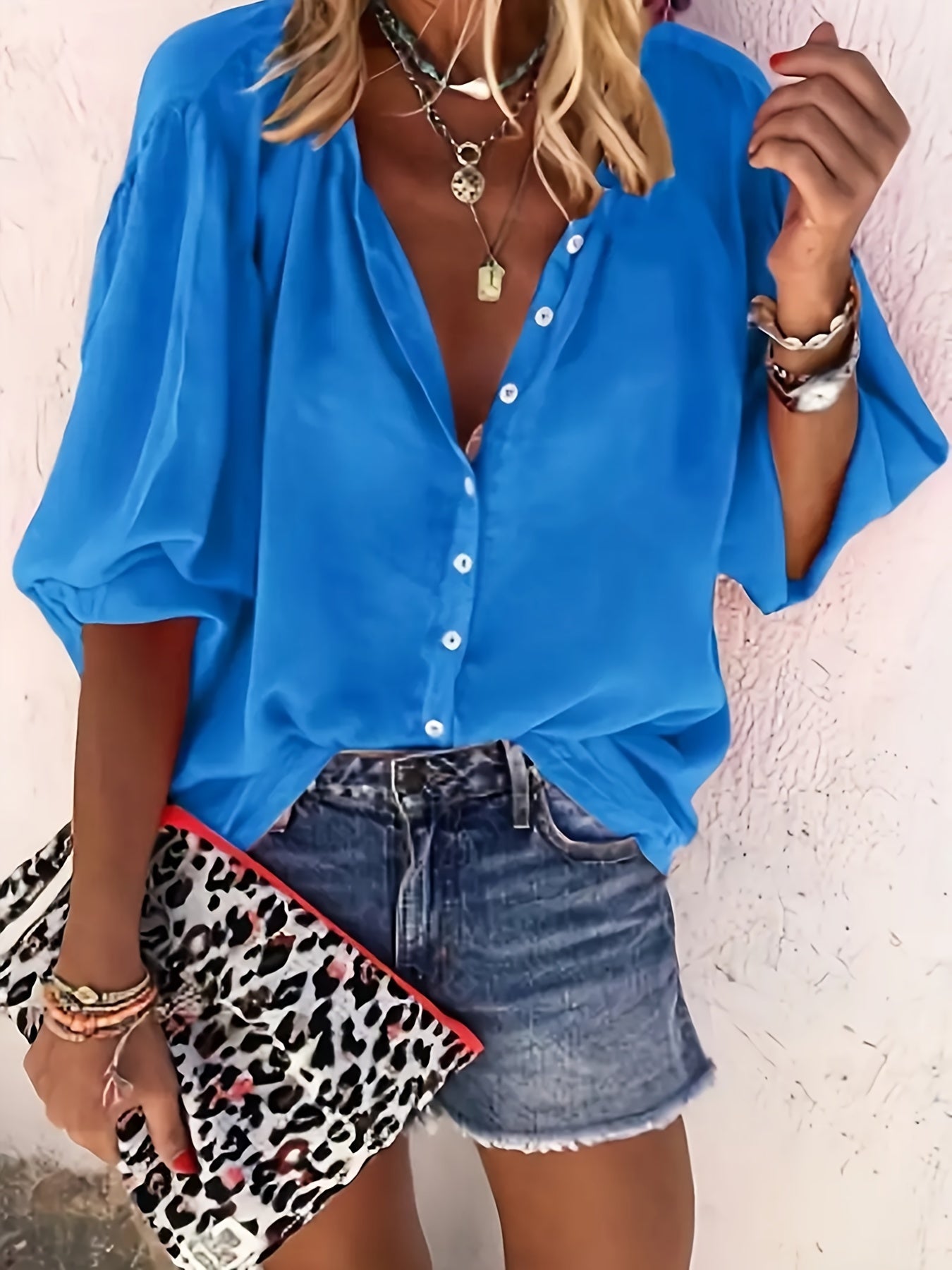  Solid Long Sleeve Mock Neck Blouse