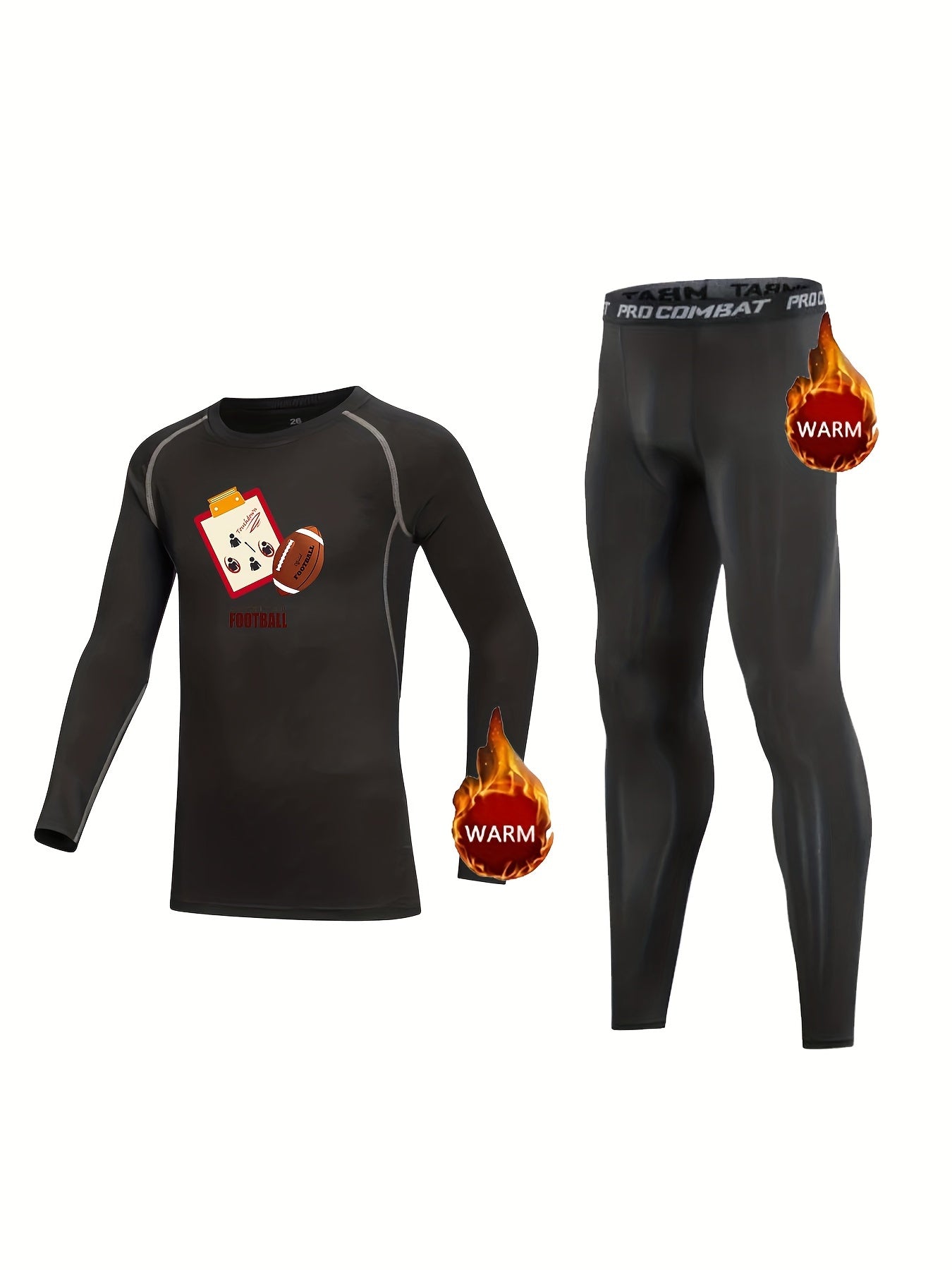 Kids Compression Fleece Sets Cartoon Football Crew Neck Pullover