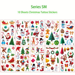 10 Sheets Santa Claus Christmas Temporary Tattoos Stocking Stuffers