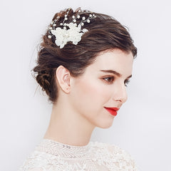 Silvery Lace Flower Rhinestone Wedding Hair Comb