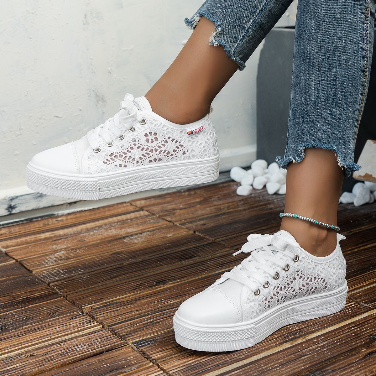 Women's Lace Mesh Sneakers Lightweight Low Top Shoes