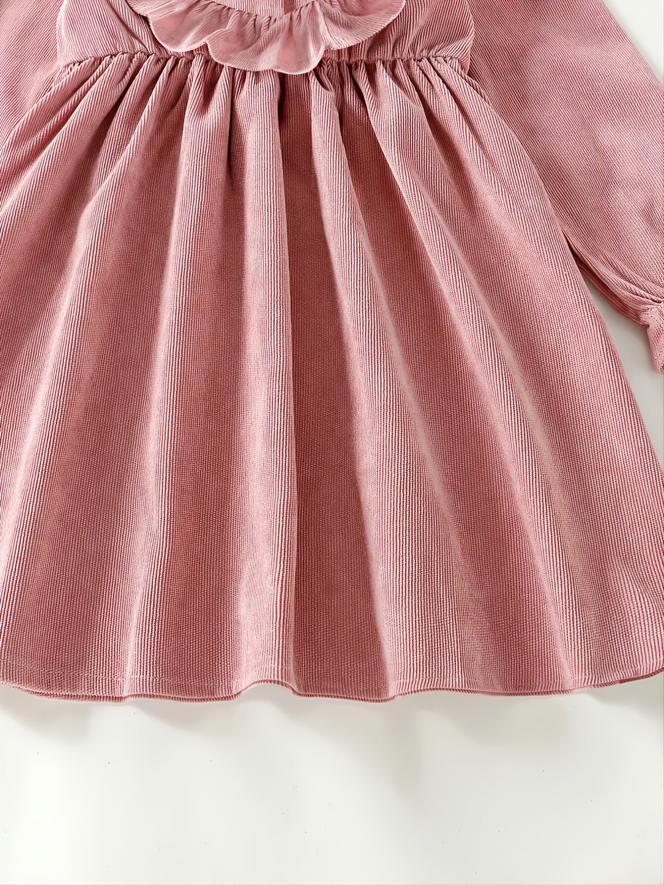 Girls Ruffled Pink Long-sleeved Dress