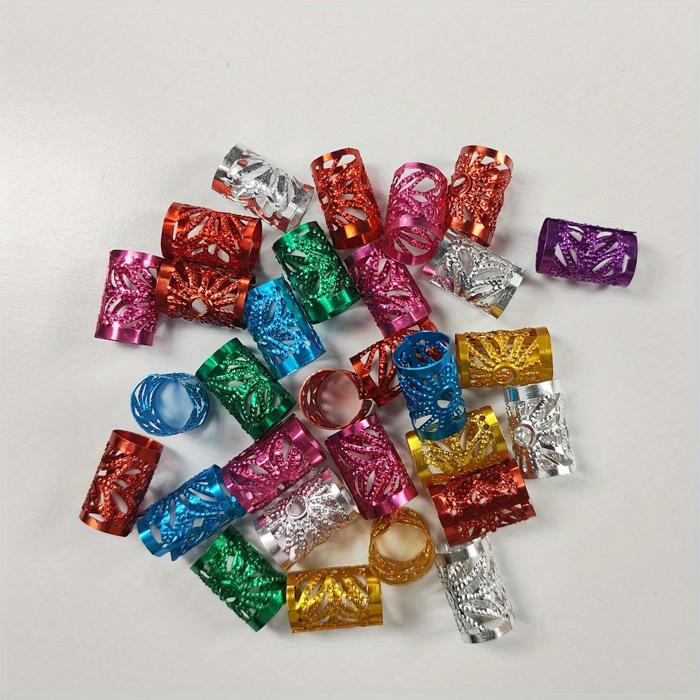 30pcs Dreadlocks Rings Hair Beads Accessories Adjustable Golden Silvery Colorful
