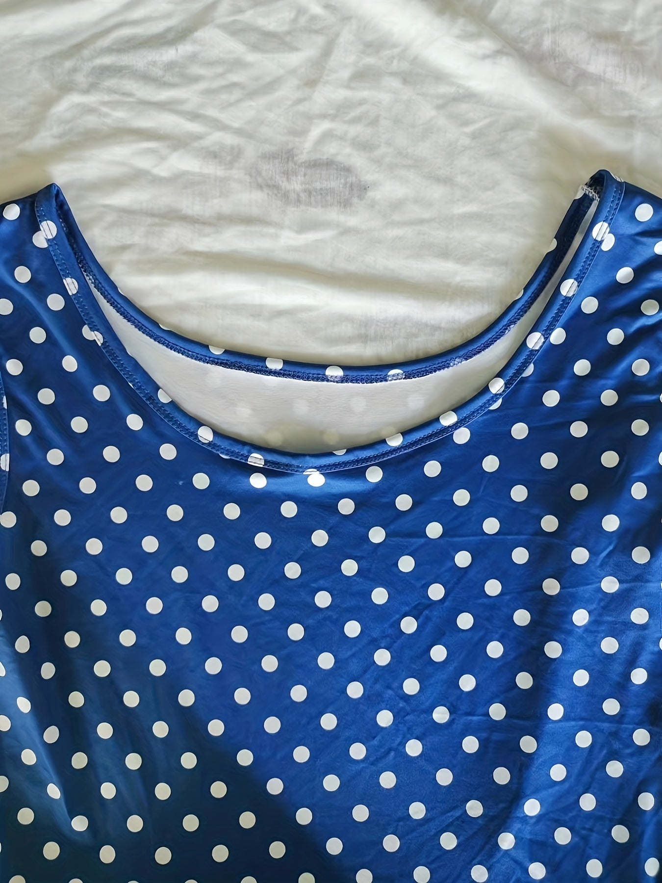  Polka Dot Tank Dress Round Neck Stretch