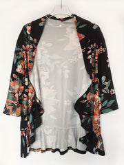  Floral Print Open Front Cardigan