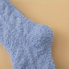6 Pairs Solid Fuzzy Socks Comfy & Warm Mid Tube Women's Stockings