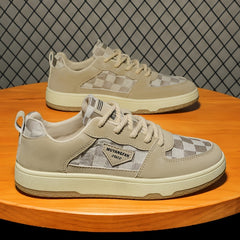 Men's Checkered Pattern Lace-up Skate Shoes Good Grip Breathable