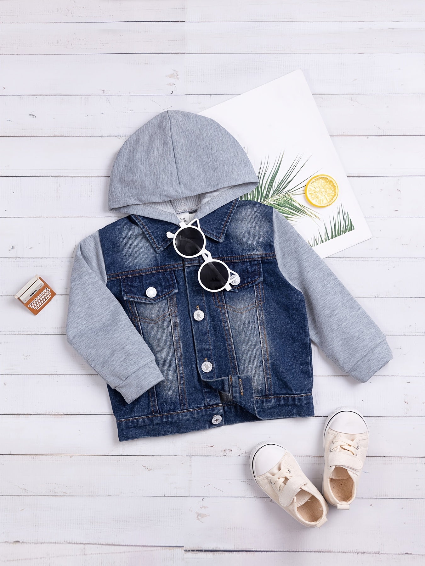Baby Boys Denim Splicing Hooded Jacket Button Coat Toddler Clothes