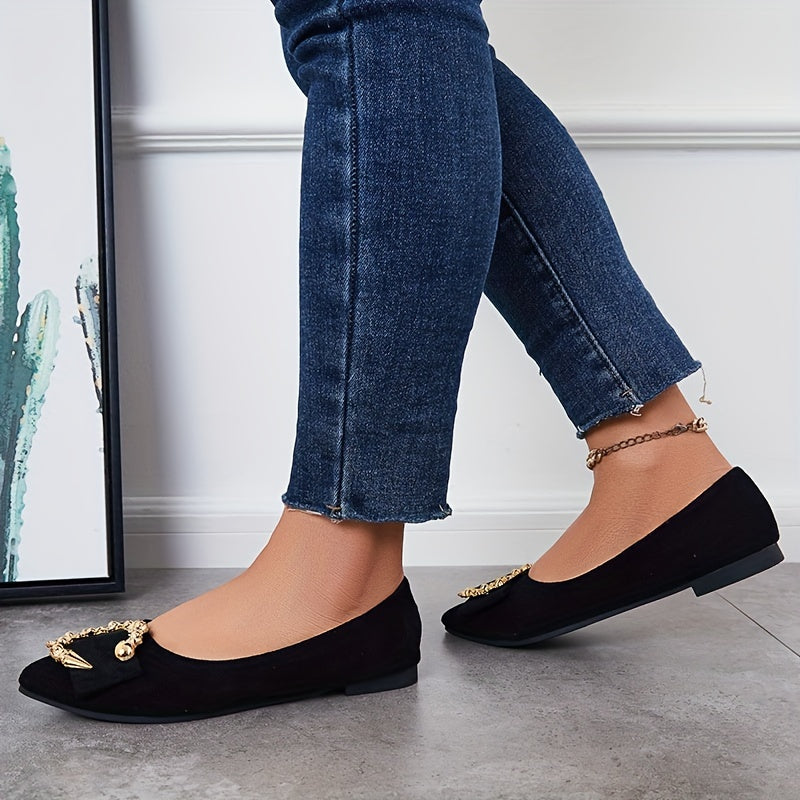 Metallic Decor Ballet Flats Soft Sole Slip On Shoes