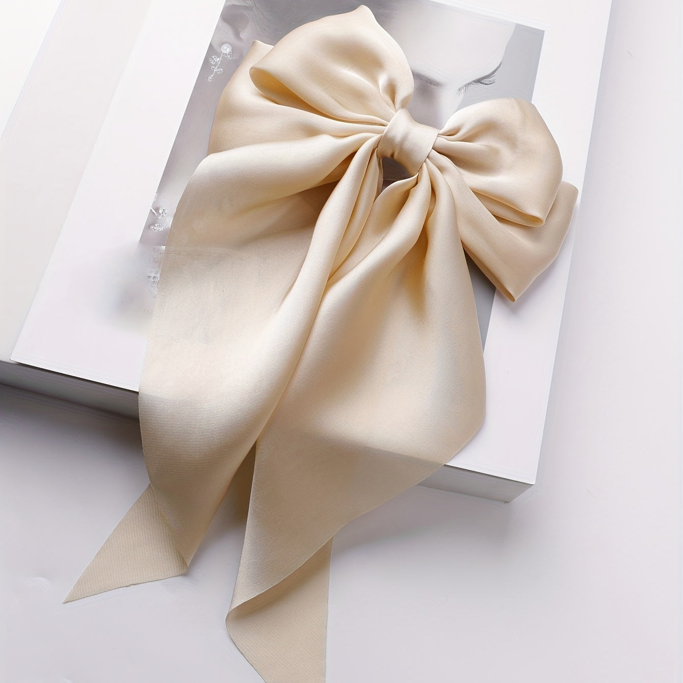 Large Satin Bow Hair Clip French Barrette Ponytail Accessories Women