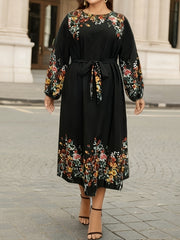 Floral Print Long Sleeve Maxi Dress