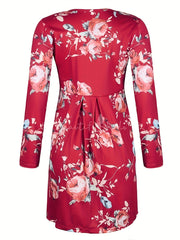  Floral Print Long Sleeve Ruched Dress