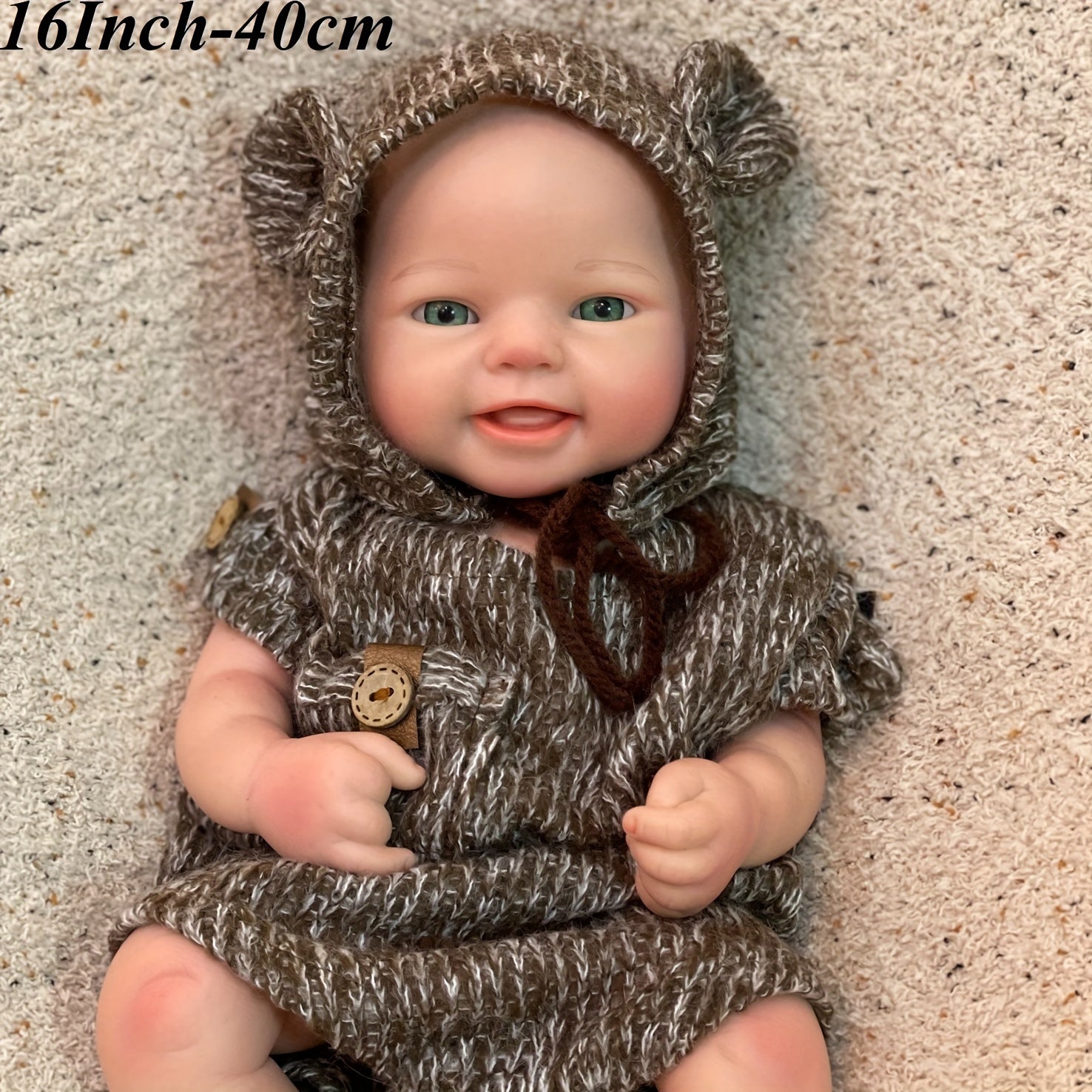 16" Lifelike Reborn Baby Boy Doll Platinum Silicone Light Beige Veins Open Eyes