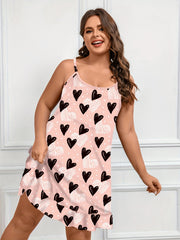  Graffiti Heart Print Ruffle Trim Sleep Dress