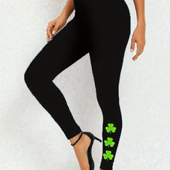 Shamrock Print Leggings Slim Casual Every Leggings Women's Clothing