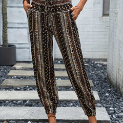 Tribal Print Drawstring Pants Boho Elastic Waist Pants