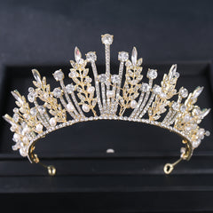 Baroque Crystal Leaf Crown for Bridal Queen Pageant Prom