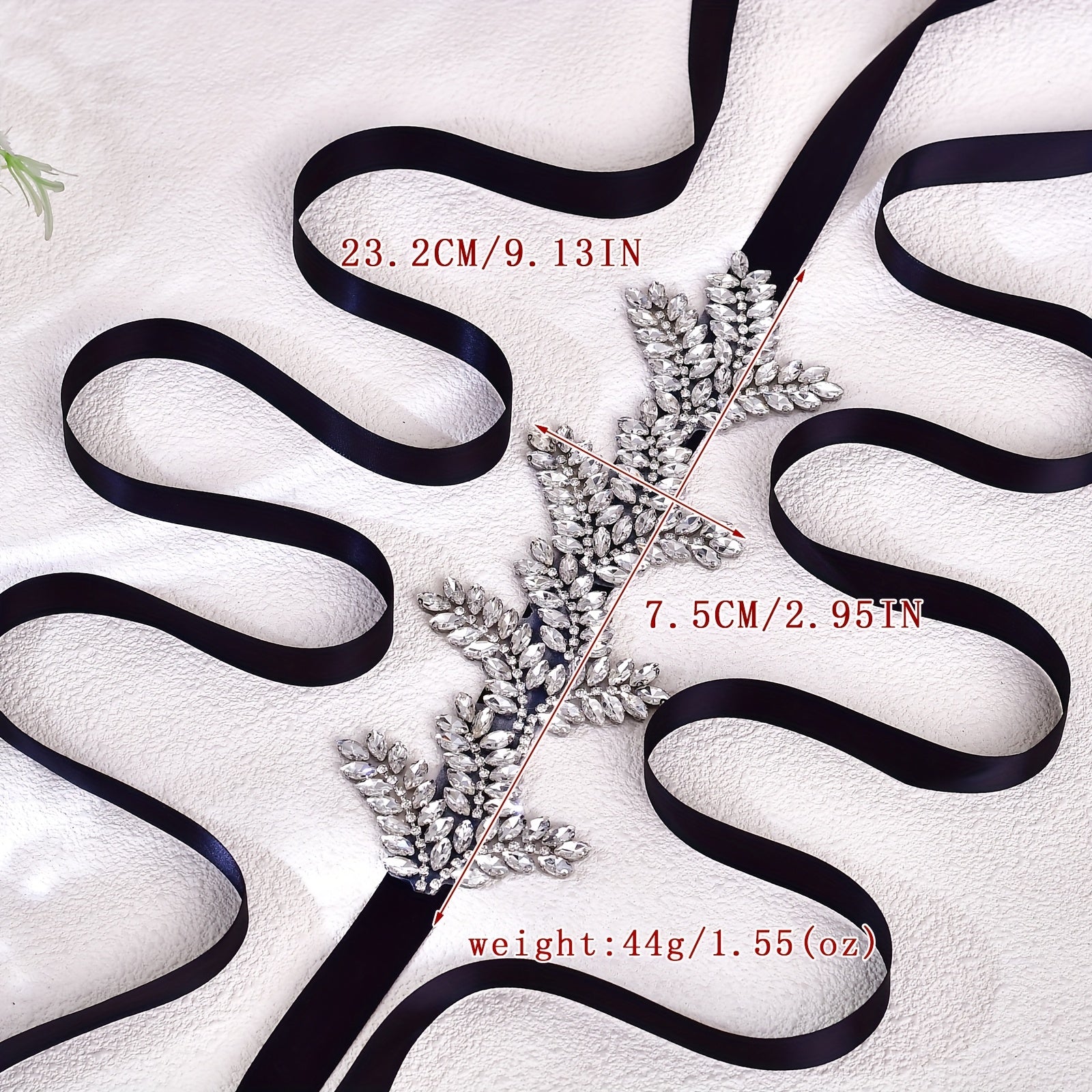 Rhinestone Embellished Bridal Headband with Satin Ribbon