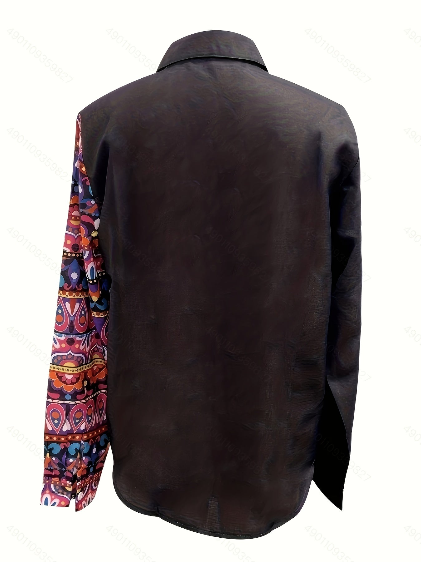  Colorblock Floral Print Button Up Blouse