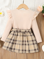 Toddler Girl Plaid Flutter Sleeve Dress & Belt Set