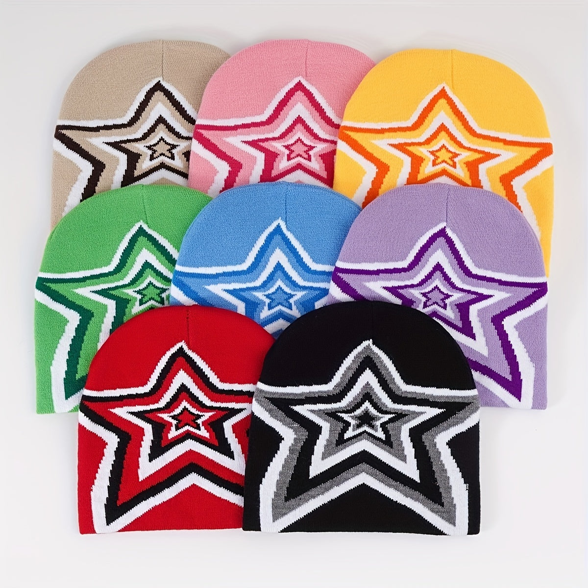 Y2K Candy Star Jacquard Beanie Cap Warm Knit Hat