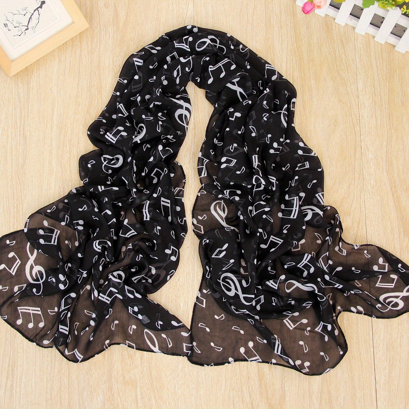 Music Note Chiffon Scarf Solid Gauze Shawl Women