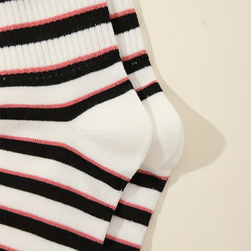 6 Pairs Striped Crew Socks College Style Women's Stockings