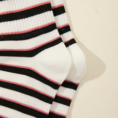 6 Pairs Striped Crew Socks College Style Women's Stockings