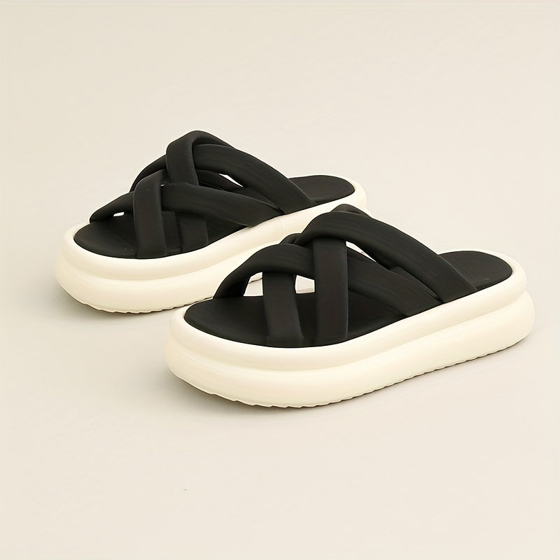 Women's Cross Strap Platform Slides Sandals Open Toe Thick Bottom