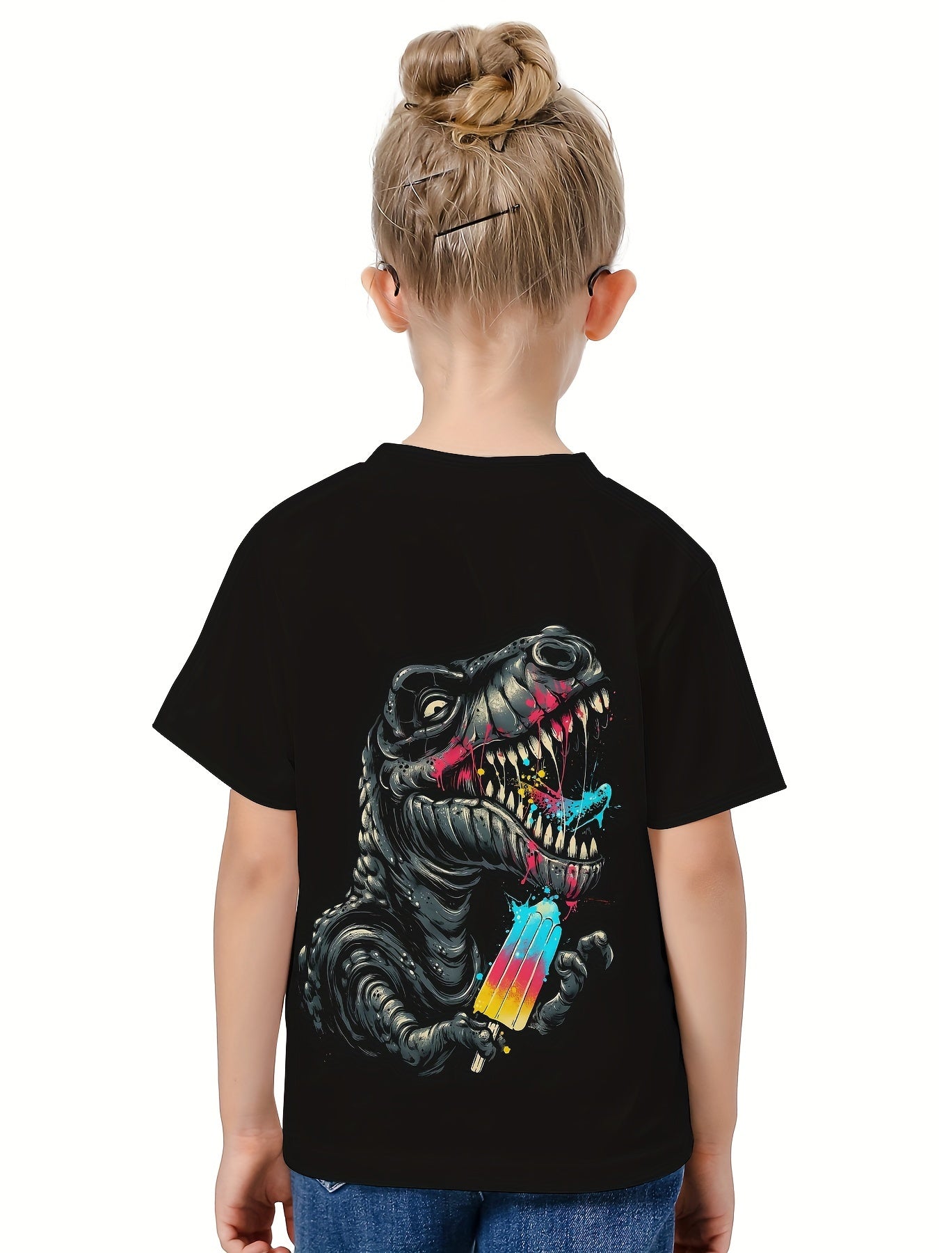 Girls 3D Dinosaur & Ice Cream Crew Neck T-shirt Summer Clothes