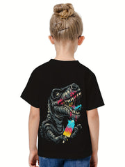 Girls 3D Dinosaur & Ice Cream Crew Neck T-shirt Summer Clothes