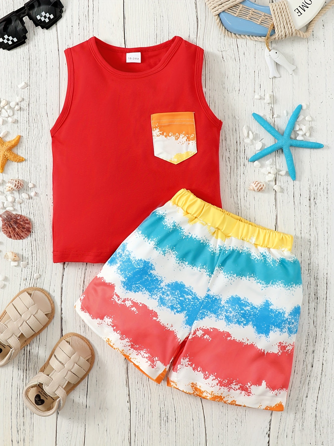 Boys Teen Casual Tank Top & Tie Dye Shorts Set for Summer