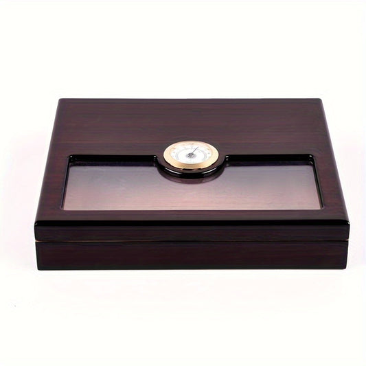 Wooden Storage Box With Hygrometer & Divider For 25pcs Protective Storage