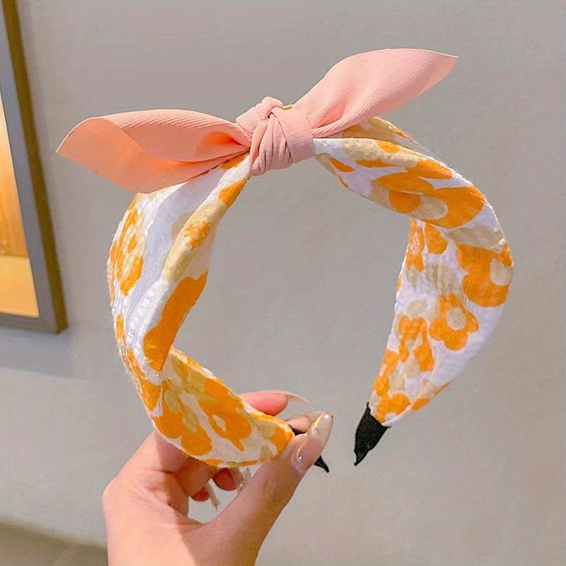 Sweet Floral Print Bow Headband Hair Accessories Women Girls