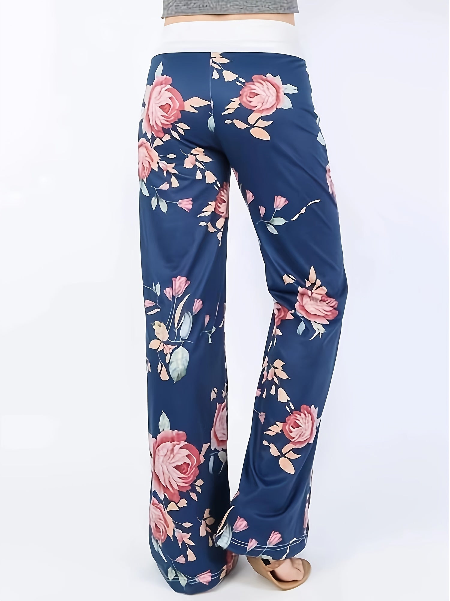 Floral Print High Rise Drawstring Long Pants Plus Size